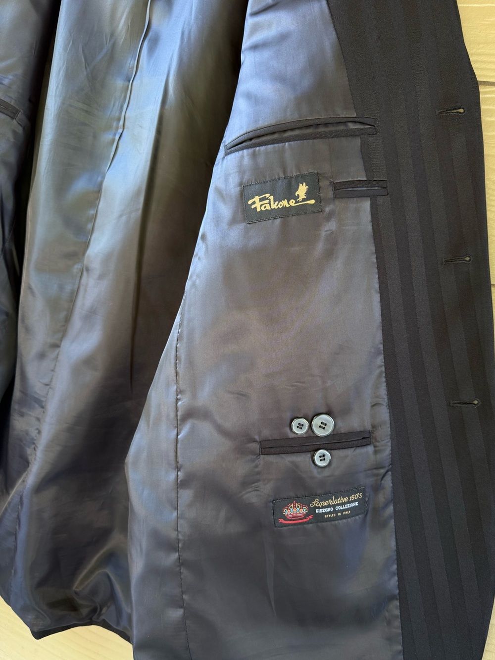 Falcone Luxury Black Shade Strip Polyester Tuxedo Coat Blazer Jacket Size 48L - Picture 8 of 12